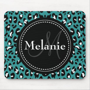 Mit Monogramm Aquamarines Schwarz-weißes Leopard-M Mousepad