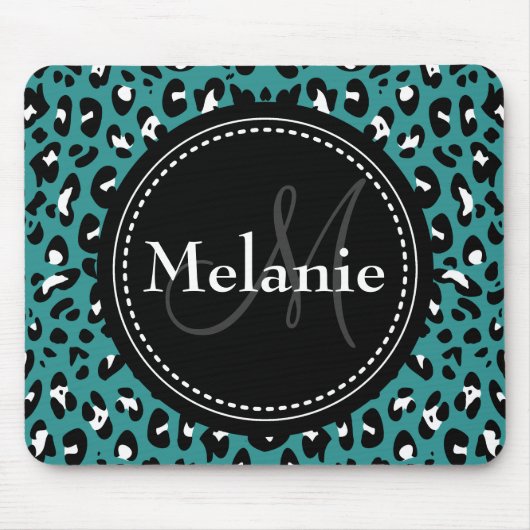 Mit Monogramm Aquamarines Schwarz-weißes Leopard-M Mousepad (Vorne)