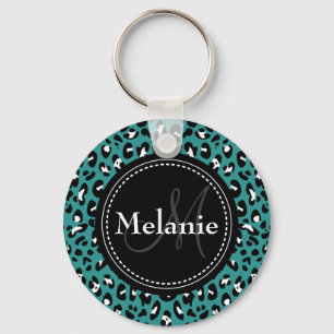 Mit Monogramm Aquamarines Schwarz-weißes Leopard-M Schlüsselanhänger