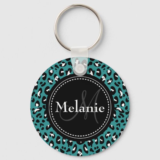 Mit Monogramm Aquamarines Schwarz-weißes Leopard-M Schlüsselanhänger (Vorderseite)