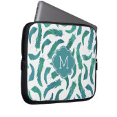 Mit Monogramm Aquamarines Wasserfarben-Feathtern-M Laptopschutzhülle (Vorne Rechts)