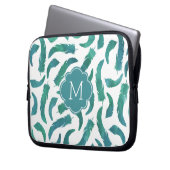 Mit Monogramm Aquamarines Wasserfarben-Feathtern-M Laptopschutzhülle (Vorderseite Links)