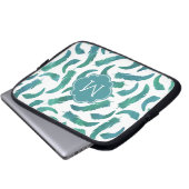 Mit Monogramm Aquamarines Wasserfarben-Feathtern-M Laptopschutzhülle (Vorne Knopf)