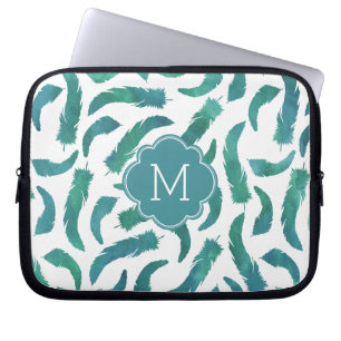 Mit Monogramm Aquamarines Wasserfarben-Feathtern-M Laptopschutzhülle