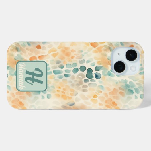 Mit Monogramm Aquarellblau Case-Mate iPhone Hülle (Rückseite (Horizontal))