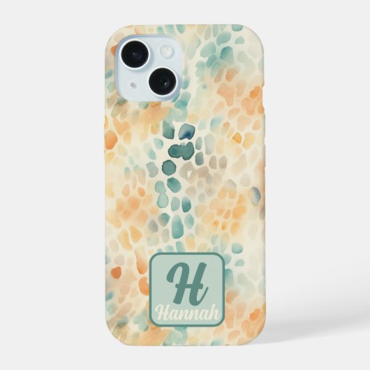 Mit Monogramm Aquarellblau iPhone 15 Hülle (Rückseite)