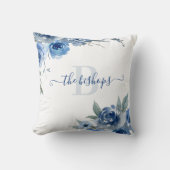 Mit Monogramm Aquarellblau Rose Kissen (Vorderseite)
