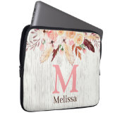 Mit Monogramm Aquarellblume auf rustikalem Weißhol Laptopschutzhülle (Vorne Rechts)