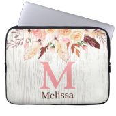 Mit Monogramm Aquarellblume auf rustikalem Weißhol Laptopschutzhülle (Vorderseite)