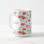 Mit Monogramm Aquarellblume in Rot und Blau Kaffeetasse (Vorderseite Links)