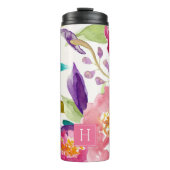 Mit Monogramm Aquarellblume Thermosbecher (Vorderseite)