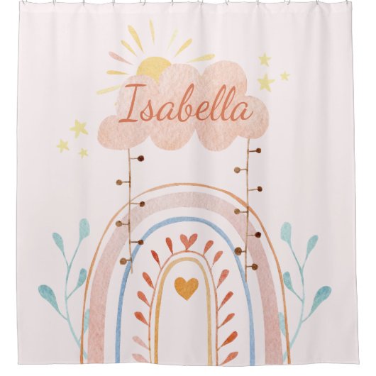 Mit Monogramm Aquarellfarbe Niedlich Regenbogen Ki Duschvorhang (Vorderseite)