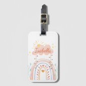 Mit Monogramm Aquarellfarbe Niedlich Regenbogen Ki Gepäckanhänger (Vorderseite Vertikal)