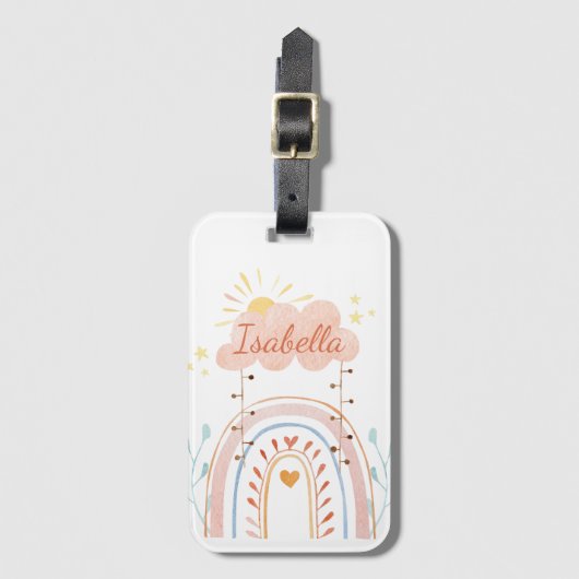 Mit Monogramm Aquarellfarbe Niedlich Regenbogen Ki Gepäckanhänger (Vorderseite Vertikal)