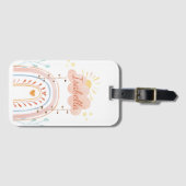 Mit Monogramm Aquarellfarbe Niedlich Regenbogen Ki Gepäckanhänger (Vorderseite (Horizontal))