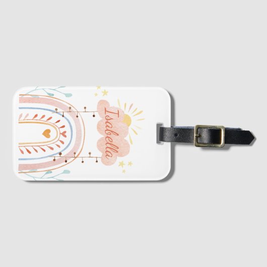 Mit Monogramm Aquarellfarbe Niedlich Regenbogen Ki Gepäckanhänger (Vorderseite (Horizontal))