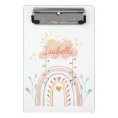 Mit Monogramm Aquarellfarbe Niedlich Regenbogen Ki Mini Klemmbrett (Vorderseite)
