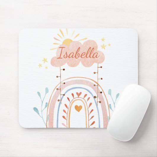 Mit Monogramm Aquarellfarbe Niedlich Regenbogen Ki Mousepad (Mit Mouse)