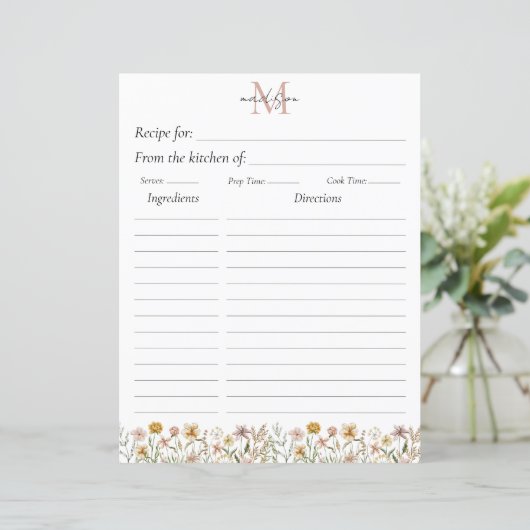 Mit Monogramm Aquarellfarbe Wildblume Beilage (Stehend Vorderseite)