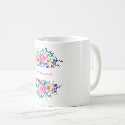 Mit Monogramm Aquarellfarben - farbige Blume Kaffeetasse (VorderseiteRechts)