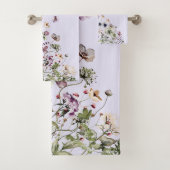Mit Monogramm Aquarellfarben Lila Wildblumen Badhandtuch Set (Insitu)