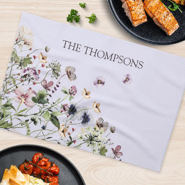 Mit Monogramm Aquarellfarben Lila Wildblumen Geschirrtuch