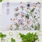 Mit Monogramm Aquarellfarben Lila Wildblumen Geschirrtuch (Gefaltet)