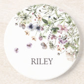 Mit Monogramm Aquarellfarben Lila Wildblumen Getränkeuntersetzer (Vorne)