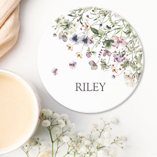 Mit Monogramm Aquarellfarben Lila Wildblumen Getränkeuntersetzer