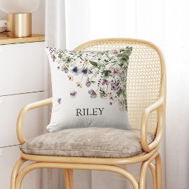 Mit Monogramm Aquarellfarben Lila Wildblumen Kissen