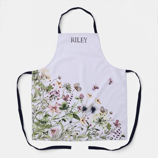 Mit Monogramm Aquarellfarben Lila Wildblumen Schürze (Vorderseite)