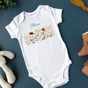 Mit Monogramm Aquarellfarben Wildblume Hübsch Baby Strampler