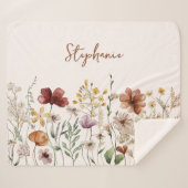 Mit Monogramm Aquarellfarben Wildblume Hübsch Sherpadecke (Vorderseite (Horizontal))