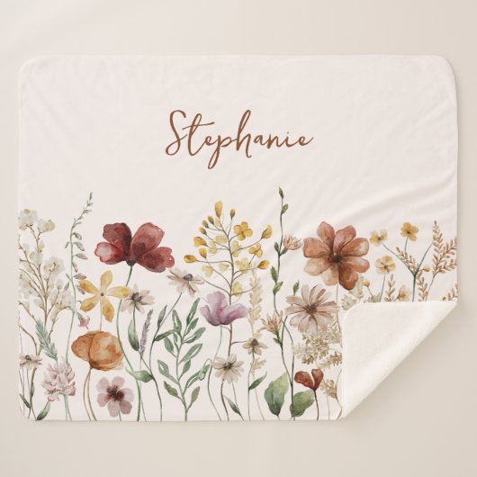 Mit Monogramm Aquarellfarben Wildblume Hübsch Sherpadecke (Vorderseite (Horizontal))