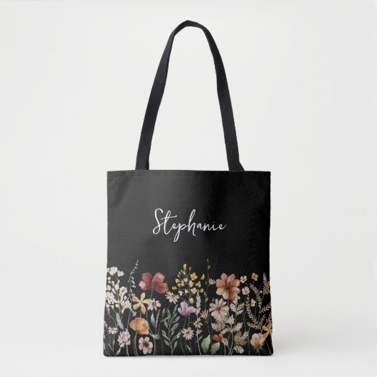 Mit Monogramm Aquarellfarben Wildblume Hübsch Tasche (Vorderseite)