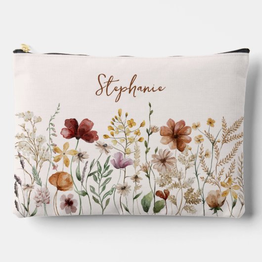 Mit Monogramm Aquarellfarben Wildblume Hübsch Zubehörtasche (Vorderseite)