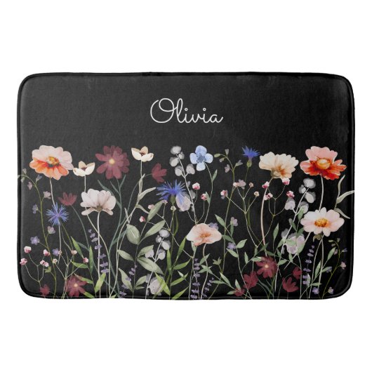 Mit Monogramm Aquarellfarben - Wildblume Wiese Badematte (Vorderseite)