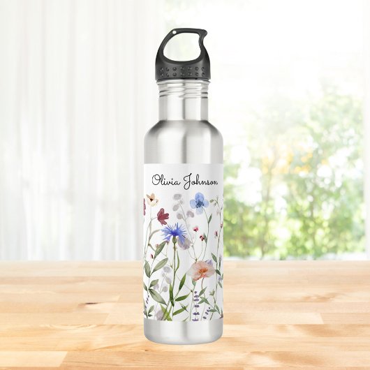 Mit Monogramm Aquarellfarben - Wildblume Wiese Edelstahlflasche