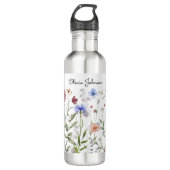 Mit Monogramm Aquarellfarben - Wildblume Wiese Edelstahlflasche (Vorderseite)