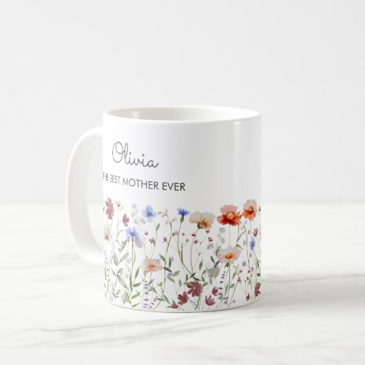 Mit Monogramm Aquarellfarben - Wildblume Wiese Kaffeetasse (Vorderseite Links)