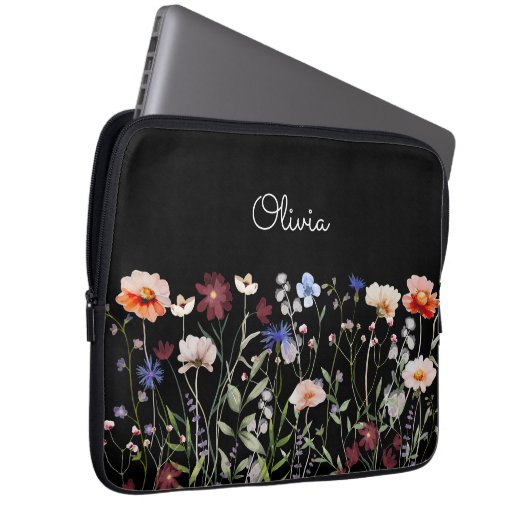 Mit Monogramm Aquarellfarben - Wildblume Wiese Laptopschutzhülle (Vorne Rechts)