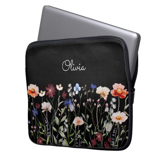 Mit Monogramm Aquarellfarben - Wildblume Wiese Laptopschutzhülle (Vorderseite Links)
