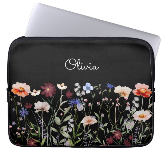 Mit Monogramm Aquarellfarben - Wildblume Wiese Laptopschutzhülle (Vorderseite)