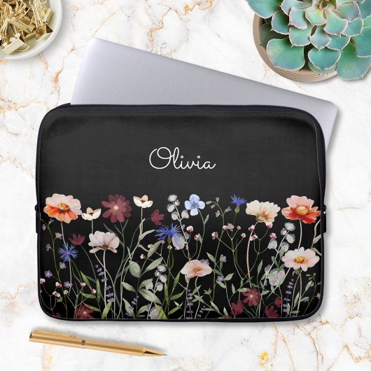 Mit Monogramm Aquarellfarben - Wildblume Wiese Laptopschutzhülle
