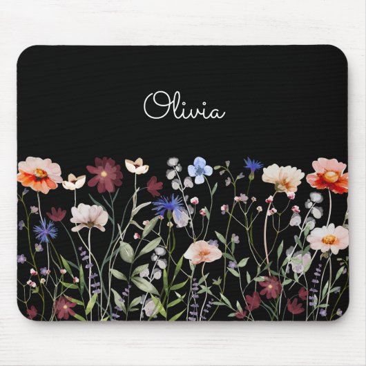Mit Monogramm Aquarellfarben - Wildblume Wiese Mousepad (Vorne)