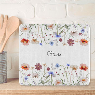 Mit Monogramm Aquarellfarben - Wildblume Wiese Schneidebrett