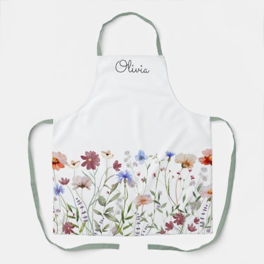 Mit Monogramm Aquarellfarben - Wildblume Wiese Schürze (Vorderseite)