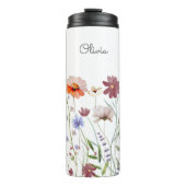 Mit Monogramm Aquarellfarben - Wildblume Wiese Thermosbecher (Vorderseite)