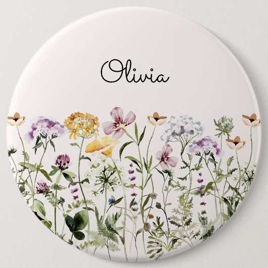 Mit Monogramm Aquarellgarten Wildblume Button (Vorderseite)
