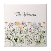 Mit Monogramm Aquarellgarten Wildblume Fliese (Vorderseite)